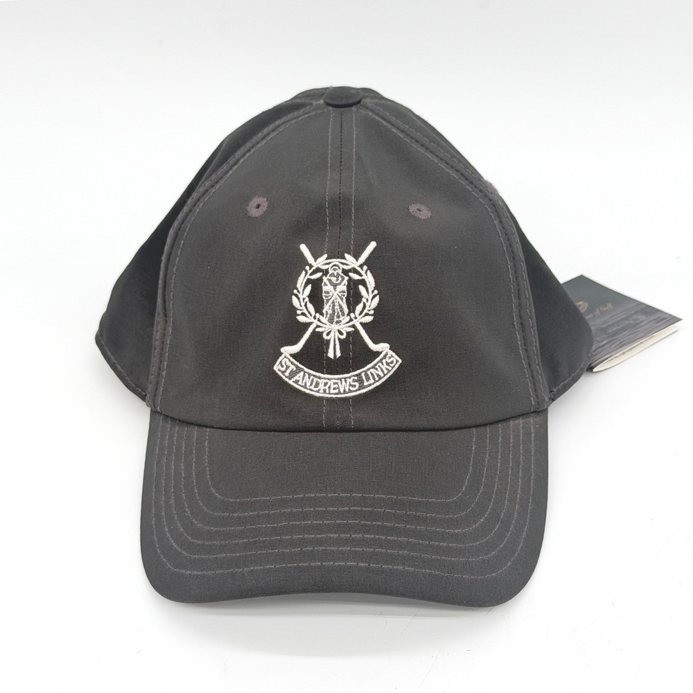 St Andrews Links Collection Golf Hat Adjustable Crest Logo Black Performance Cap
